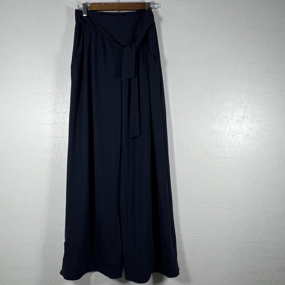 ADAY Snap It Up Navy Blue Wide Leg Tie Waist Pants Medium